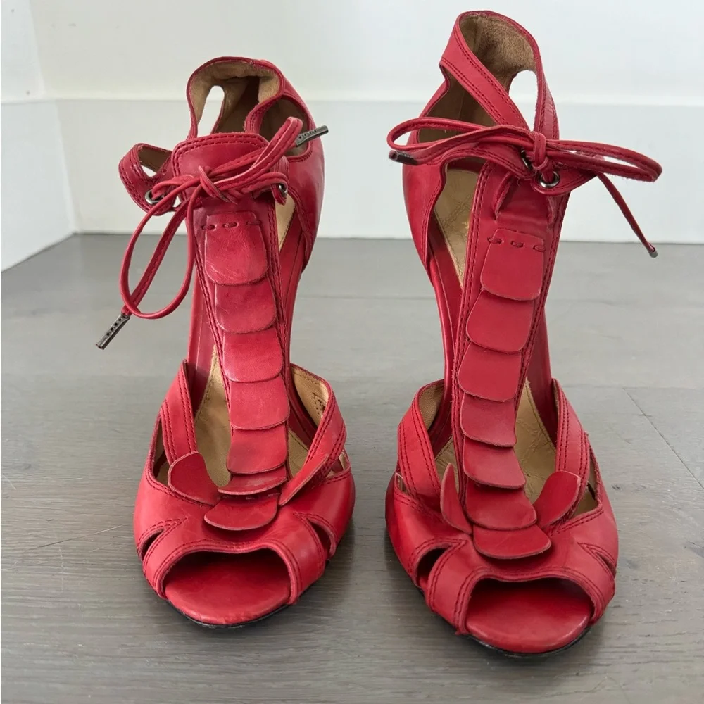LAMB Leather Red Flower Heels - Picture 1 of 5